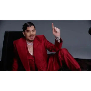 Edward Sexton Bespoke Custom Made for Adam Lambert Red Glitter 3-Piece Suit 42L